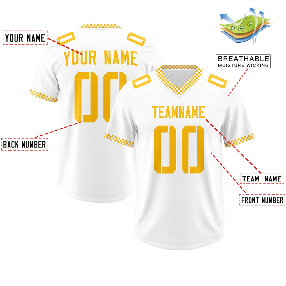 Custom White Yellow Personalized Neckline Square Classic Authentic American Football Jersey