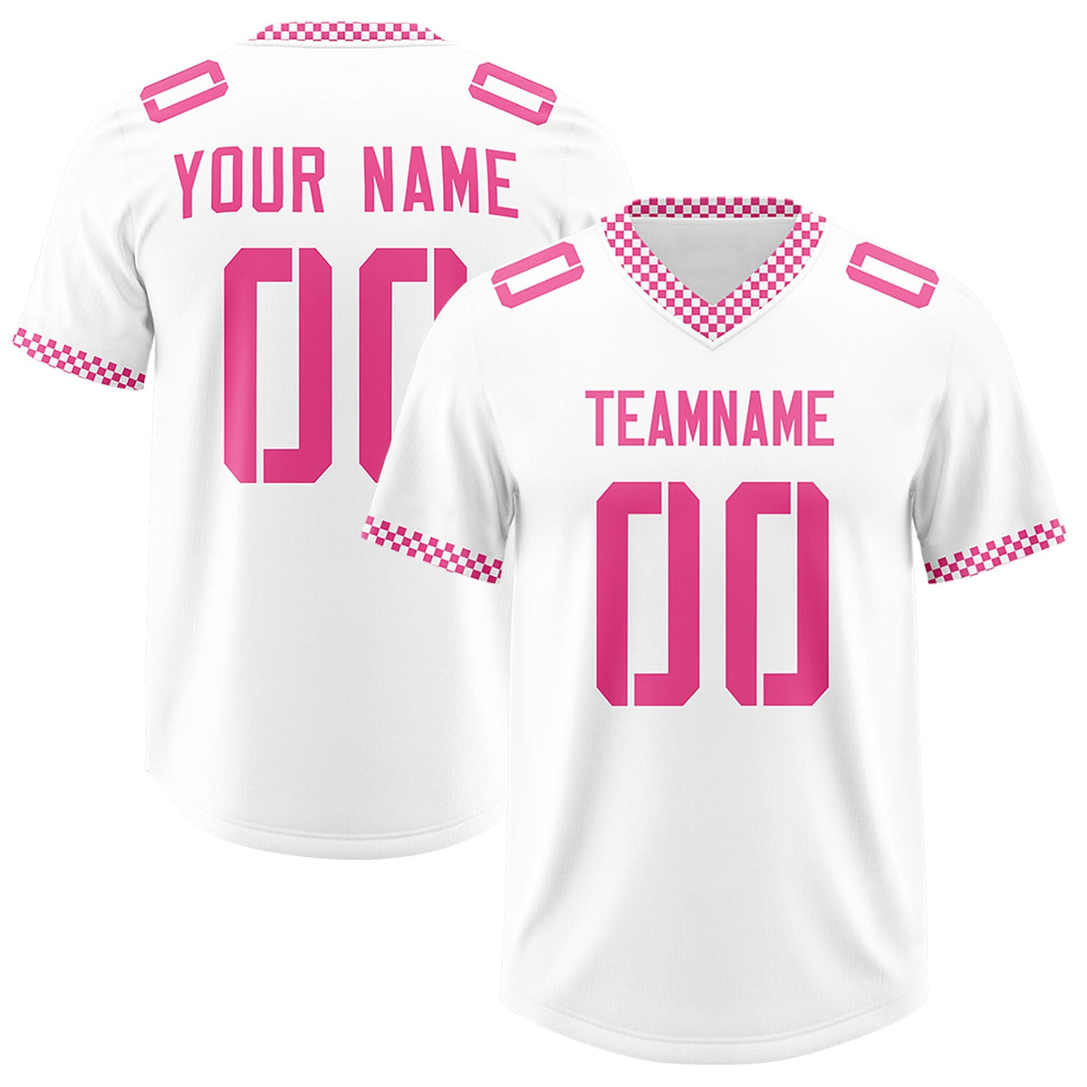 Custom White Pink Personalized Neckline Square Classic Authentic American Football Jersey