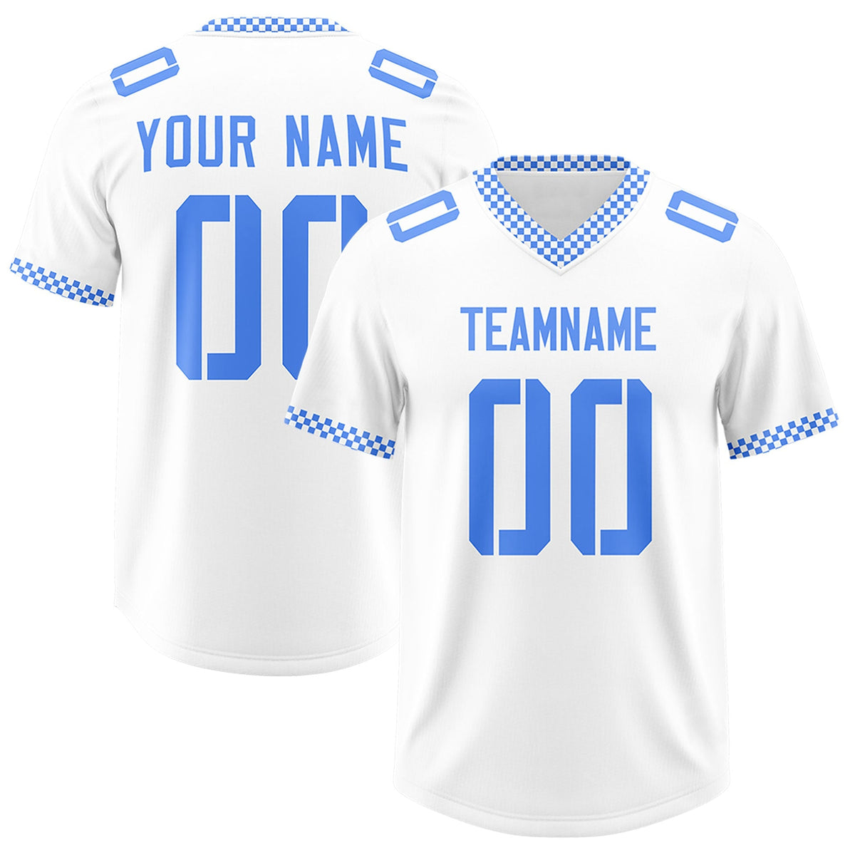 Custom White Powder Blue Personalized Neckline Square Classic Authentic American Football Jersey