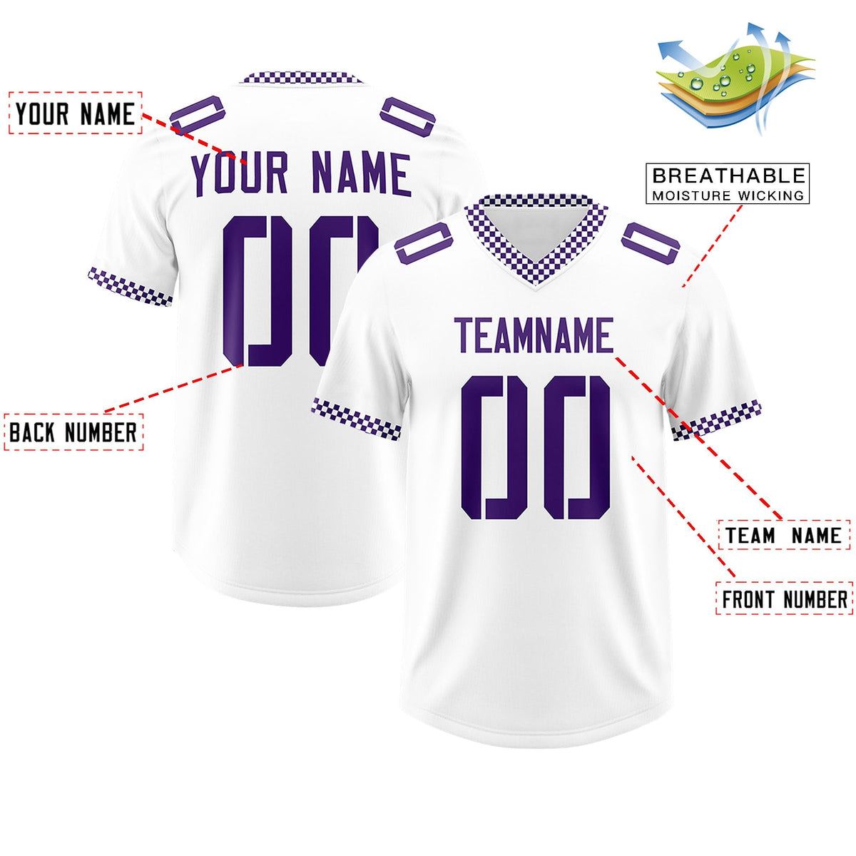 Custom White Purple Personalized Neckline Square Classic Authentic American Football Jersey