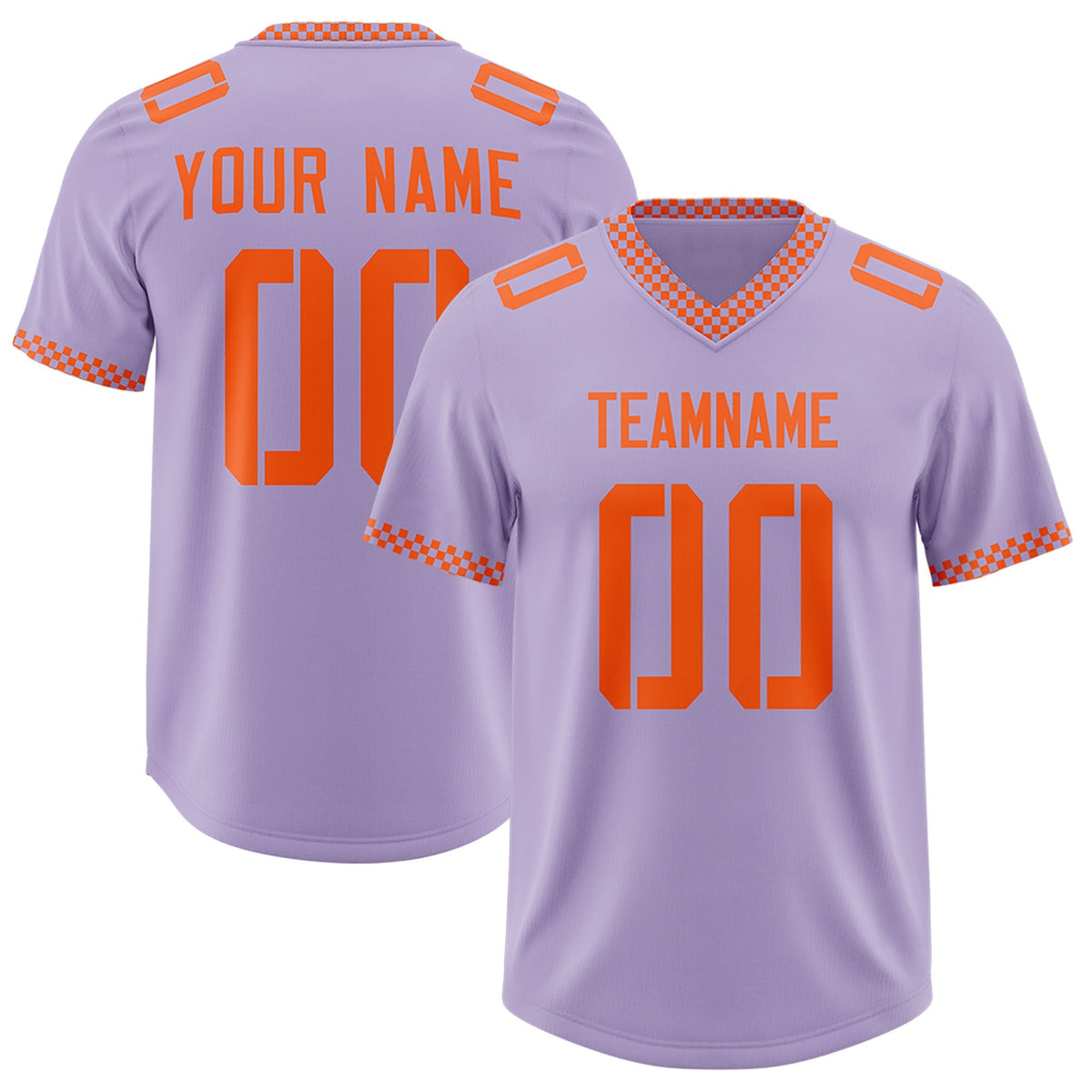 Custom Light Purple Orange Personalized Neckline Square Classic Authentic American Football Jersey