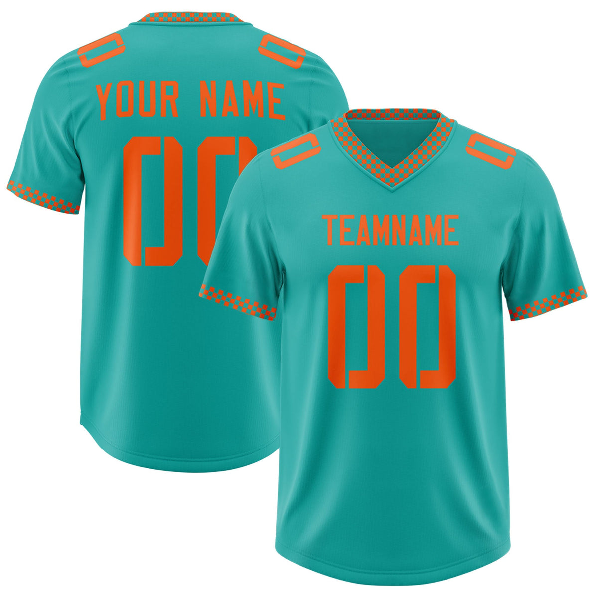 Custom Aqua Orange Personalized Neckline Square Classic Authentic American Football Jersey