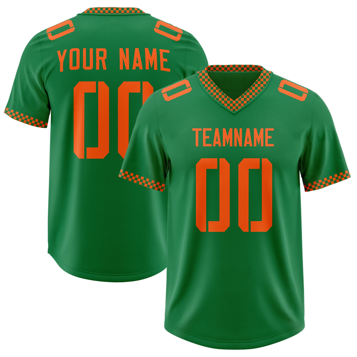 Custom Kelly Green Orange Personalized Neckline Square Classic Authentic American Football Jersey
