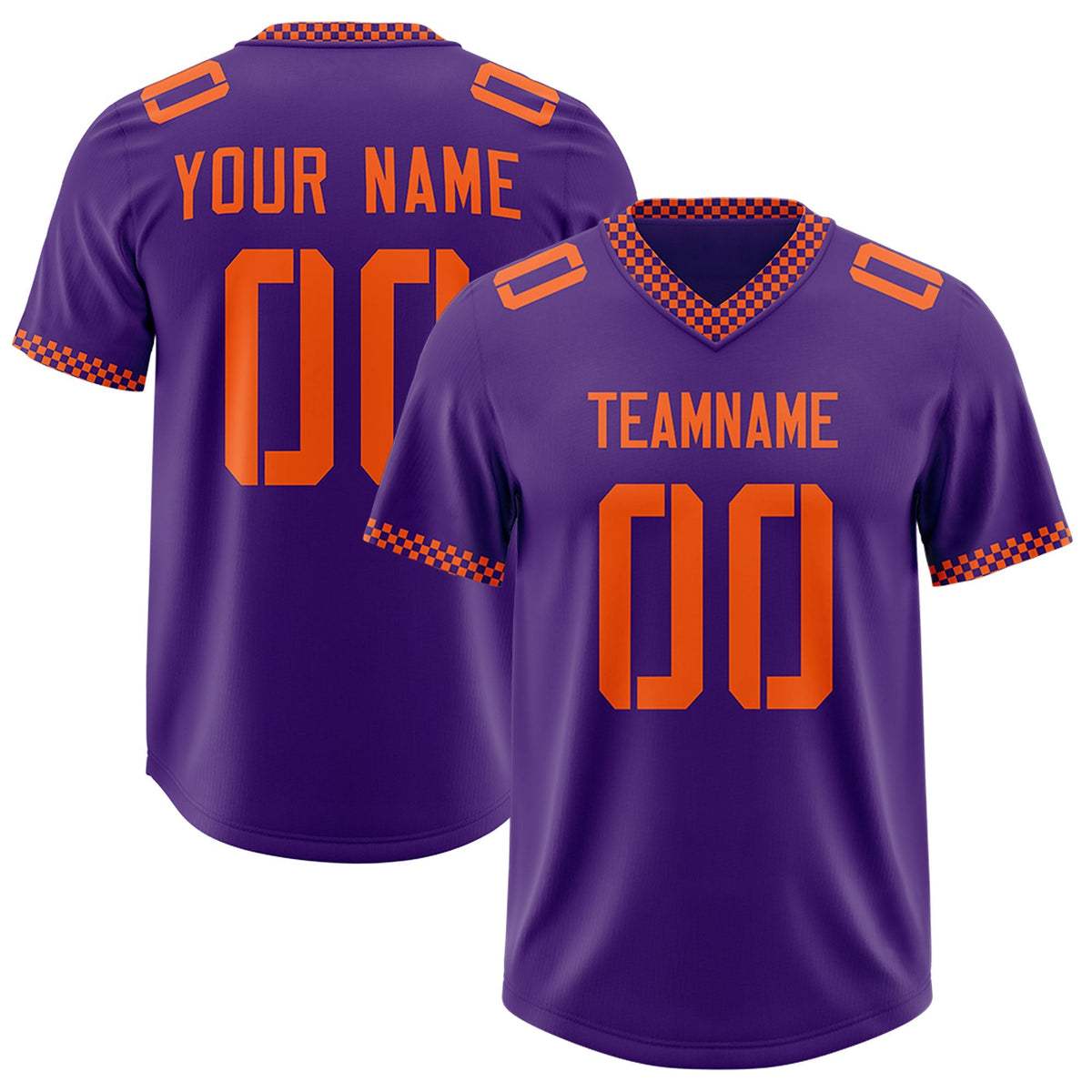 Custom Purple Orange Personalized Neckline Square Classic Authentic American Football Jersey