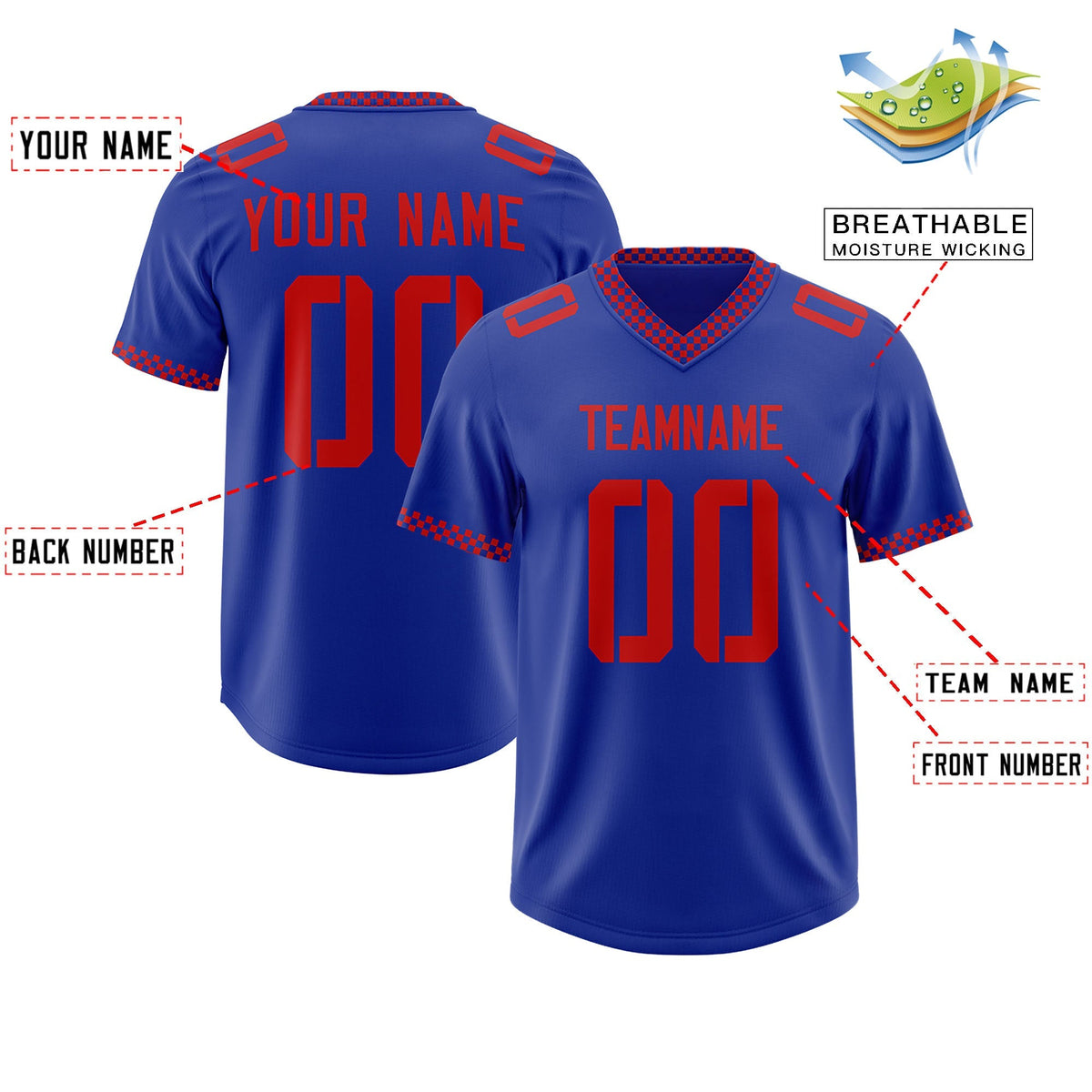 Custom Royal Red Personalized Neckline Square Classic Authentic American Football Jersey