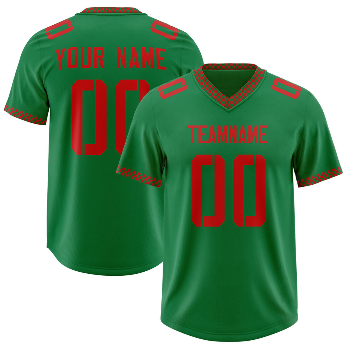 Custom Kelly Green Red Personalized Neckline Square Classic Authentic American Football Jersey