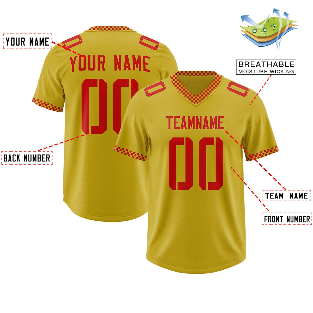 Custom Old Gold Red Personalized Neckline Square Classic Authentic American Football Jersey