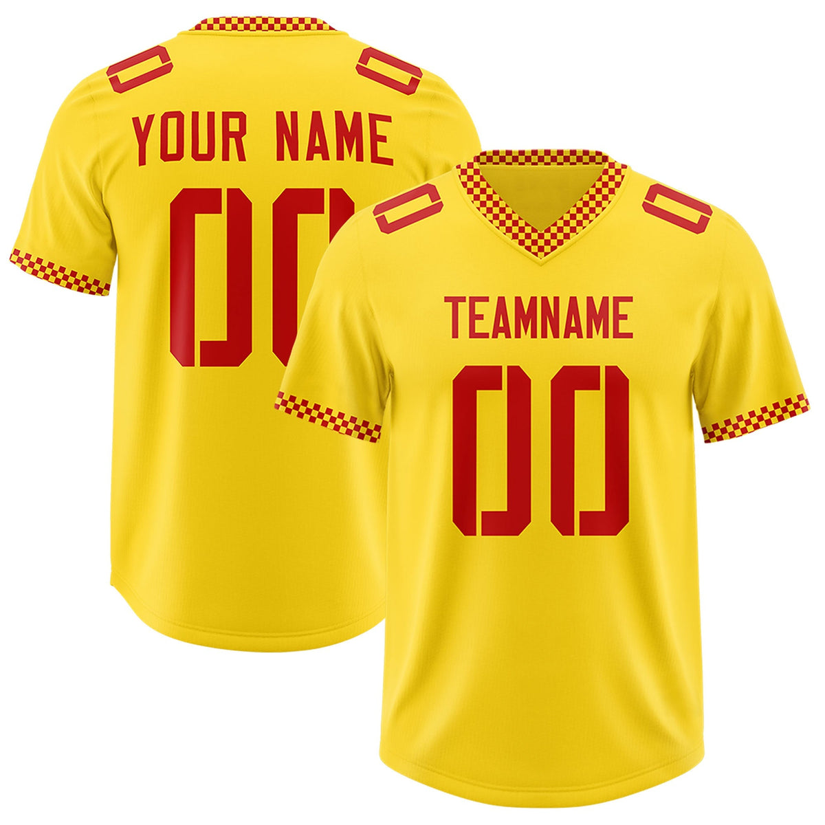 Custom Yellow Red Personalized Neckline Square Classic Authentic American Football Jersey
