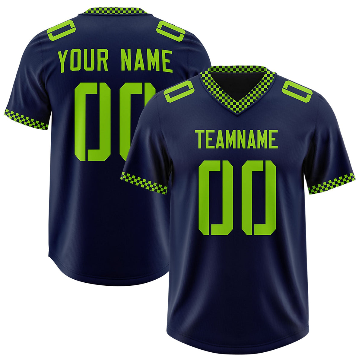 Custom Navy Neon Green Personalized Neckline Square Classic Authentic American Football Jersey