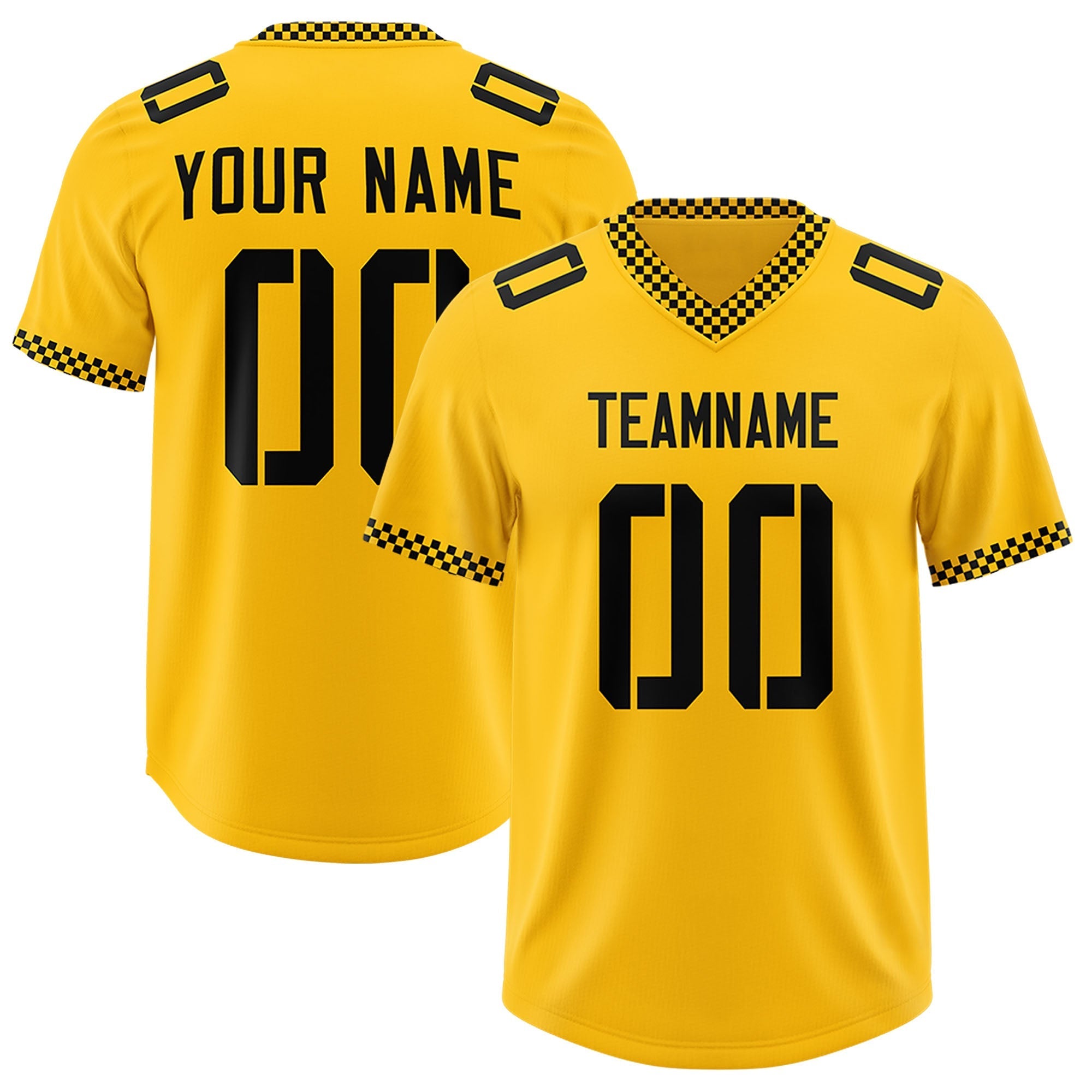 Custom Yellow Black Personalized Neckline Square Classic Authentic American Football Jersey