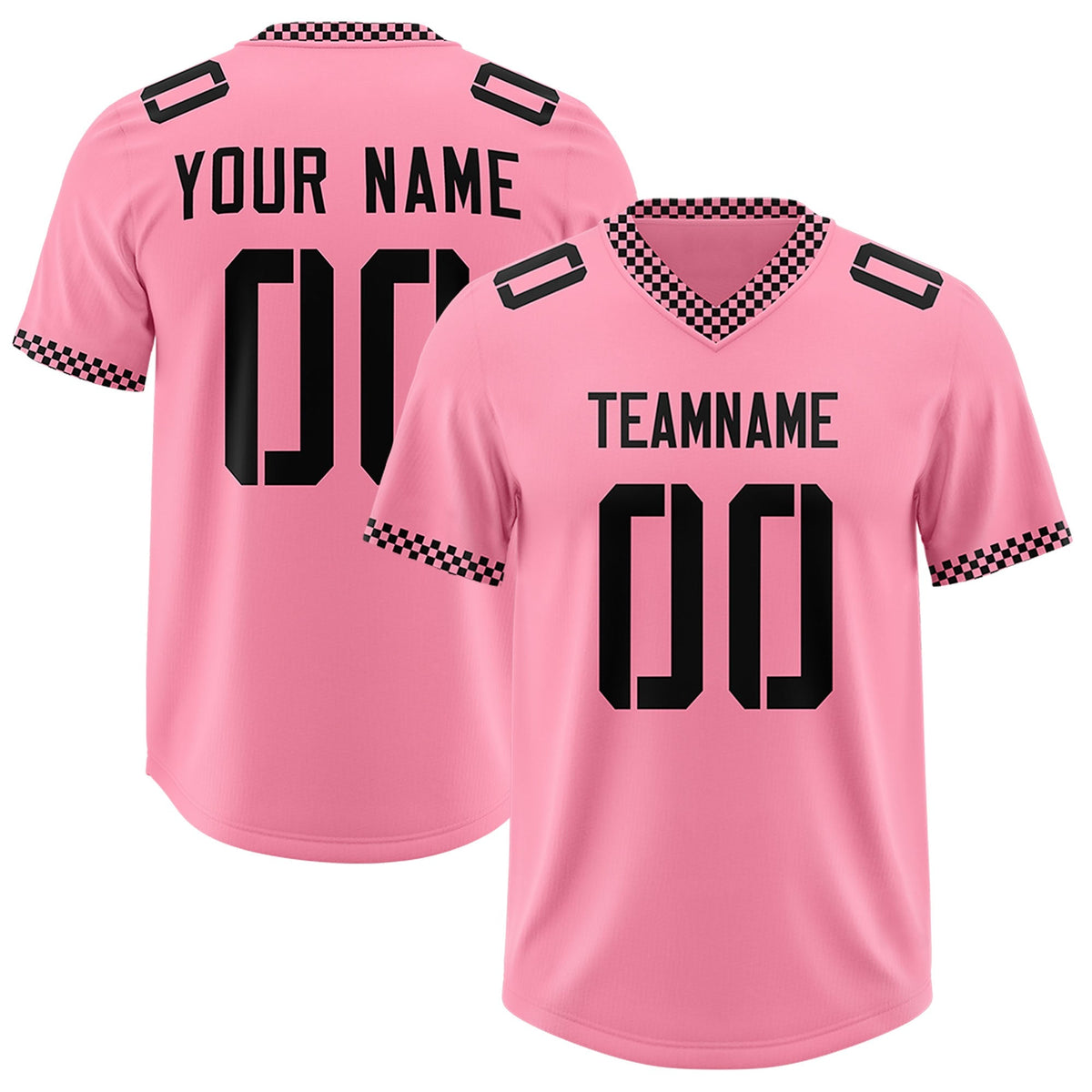 Custom Light Pink Black Personalized Neckline Square Classic Authentic American Football Jersey