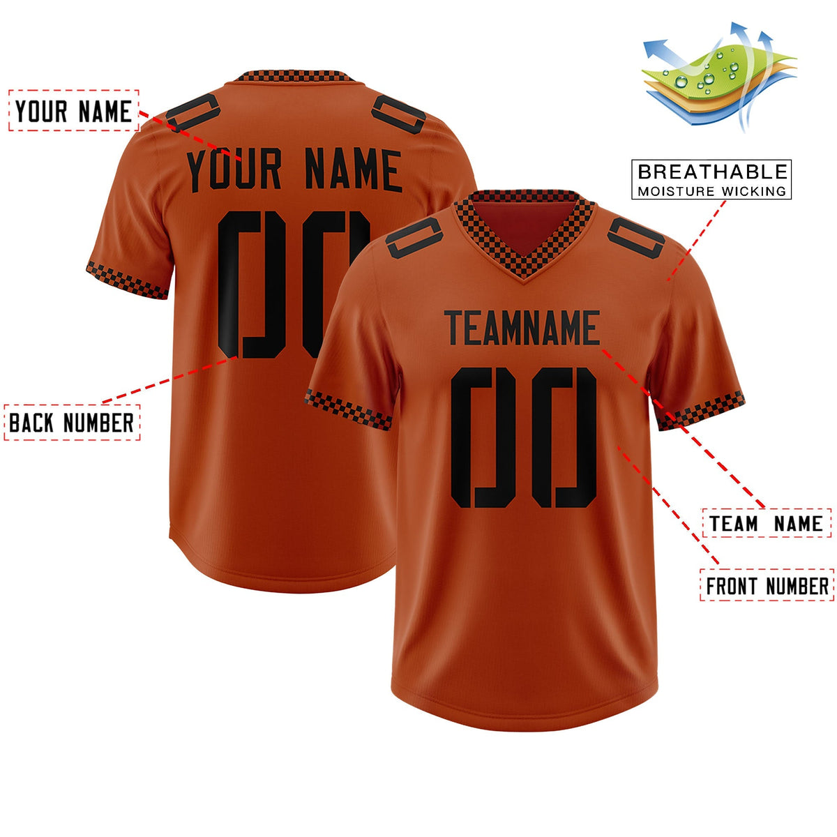 Custom Texas Orange Black Personalized Neckline Square Classic Authentic American Football Jersey