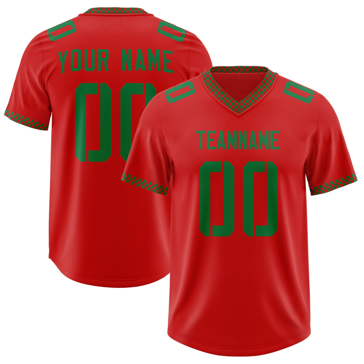 Custom Red Kelly Green Personalized Neckline Square Classic Authentic American Football Jersey