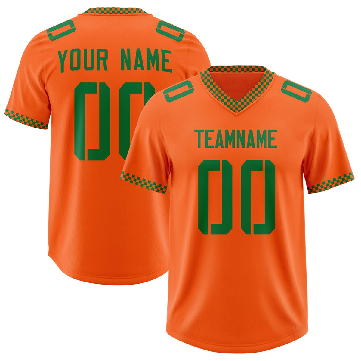 Custom Orange Kelly Green Personalized Neckline Square Classic Authentic American Football Jersey
