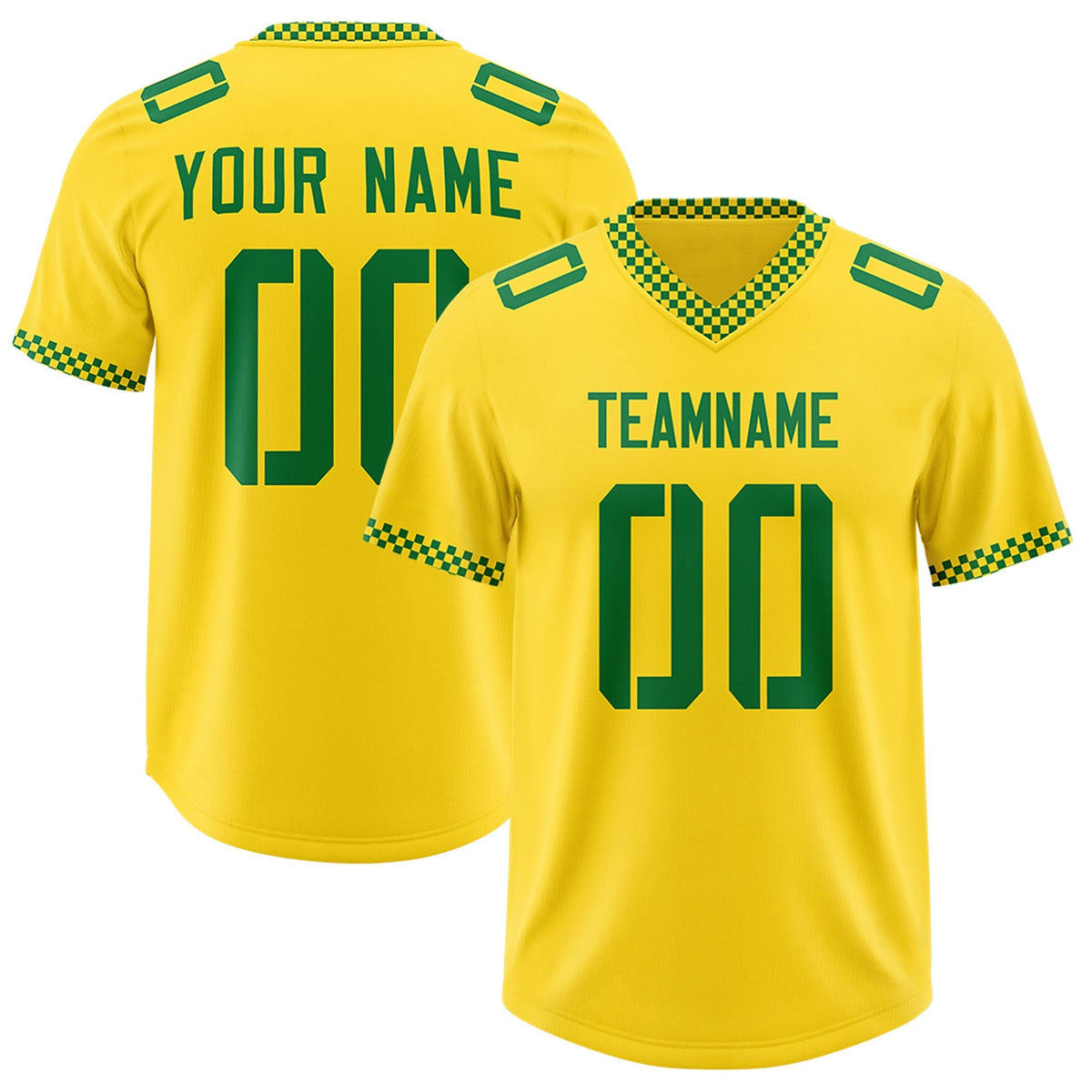 Custom Yellow Kelly Green Personalized Neckline Square Classic Authentic American Football Jersey