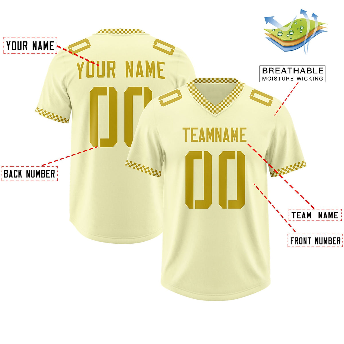 Custom Cream Old Gold Personalized Neckline Square Classic Authentic American Football Jersey