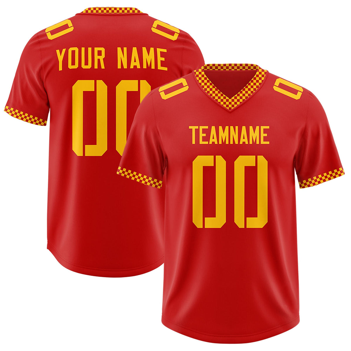 Custom Red Yellow Personalized Neckline Square Classic Authentic American Football Jersey