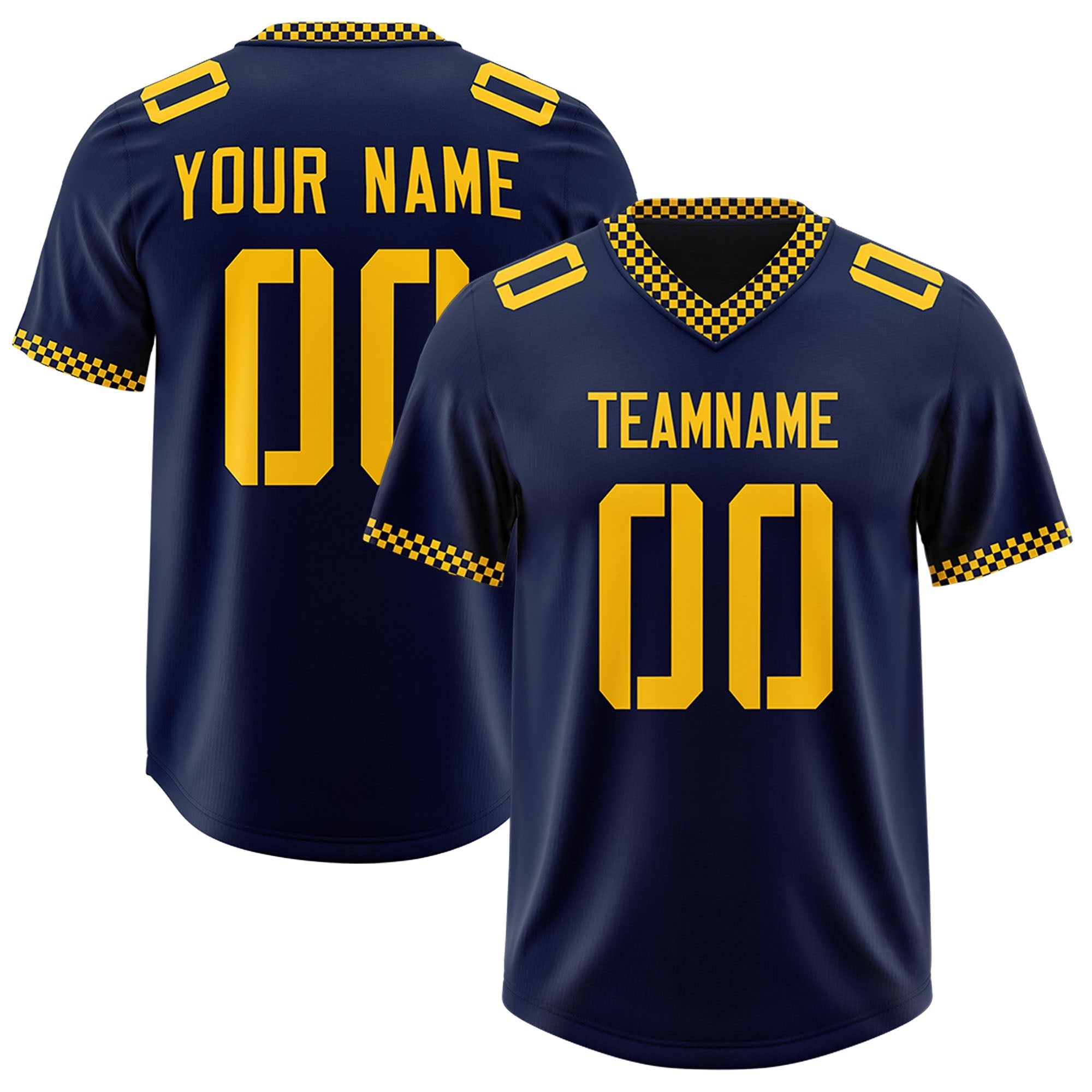 Custom Navy Yellow Personalized Neckline Square Classic Authentic American Football Jersey
