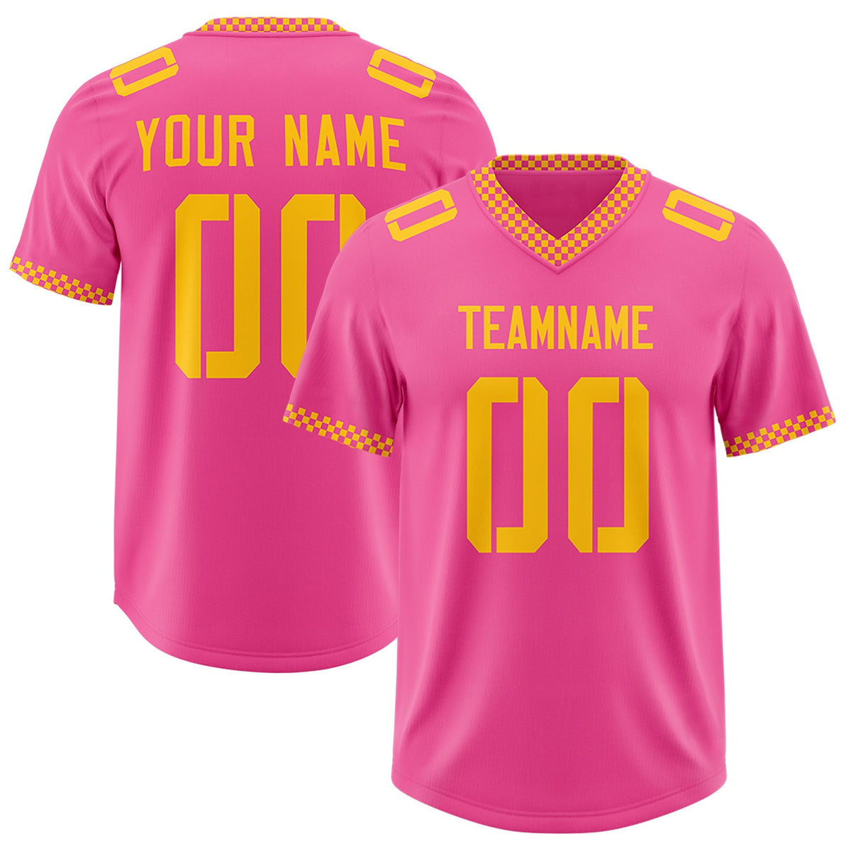 Custom Pink Yellow Personalized Neckline Square Classic Authentic American Football Jersey