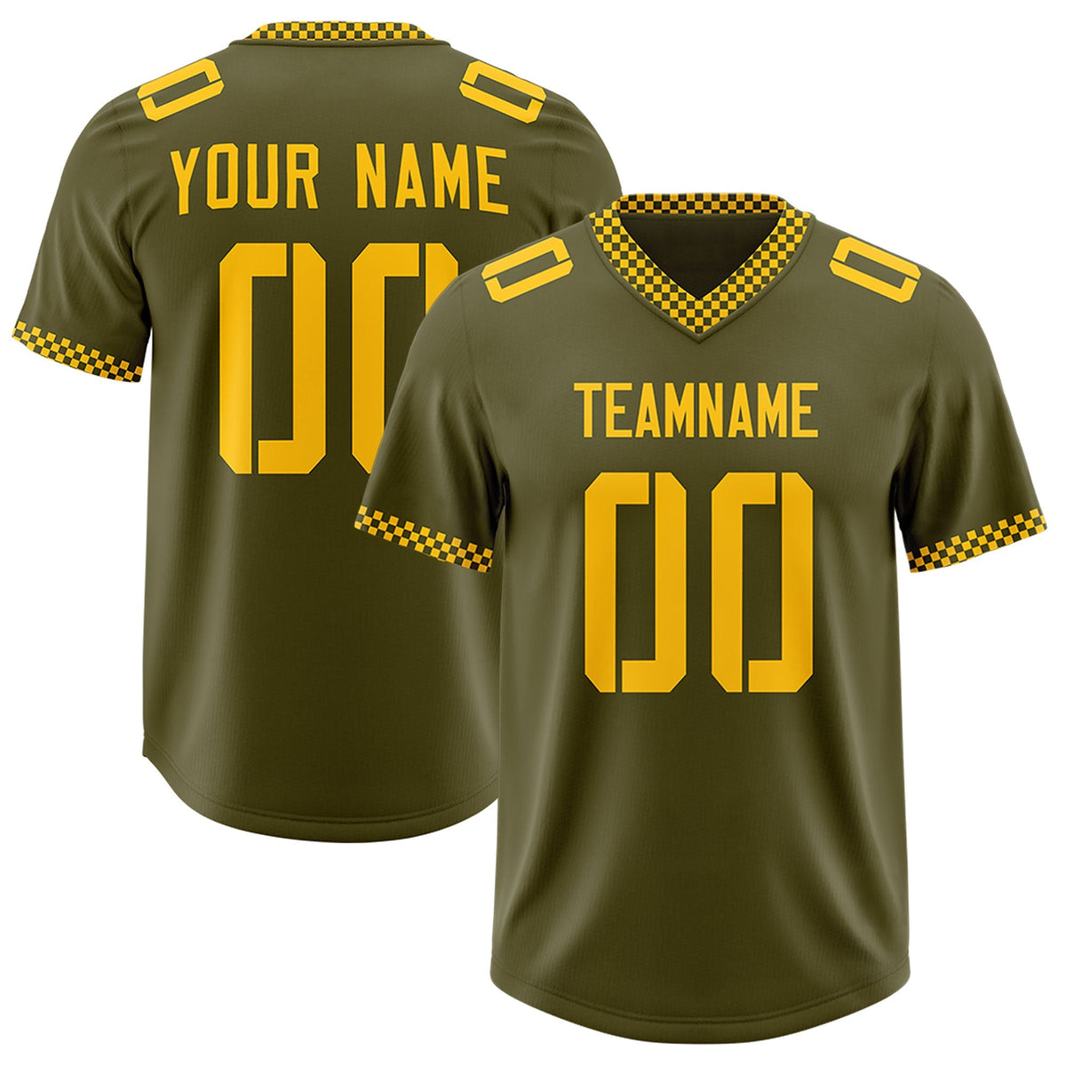 Custom Olive Yellow Personalized Neckline Square Classic Authentic American Football Jersey