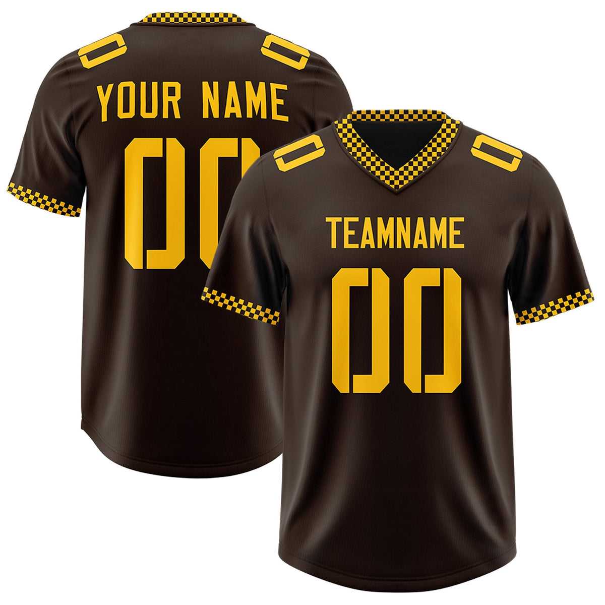 Custom Brown Yellow Personalized Neckline Square Classic Authentic American Football Jersey