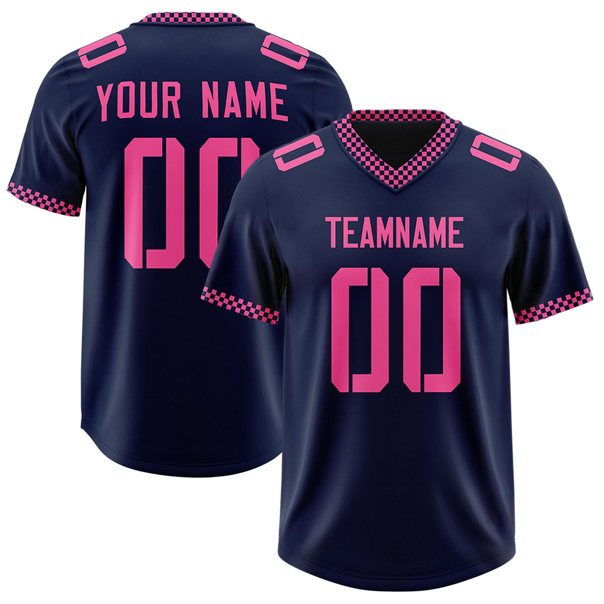 Custom Navy Pink Personalized Neckline Square Classic Authentic American Football Jersey