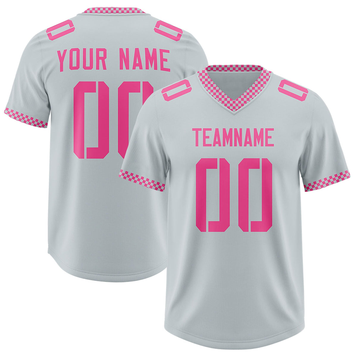 Custom Silver Pink Personalized Neckline Square Classic Authentic American Football Jersey