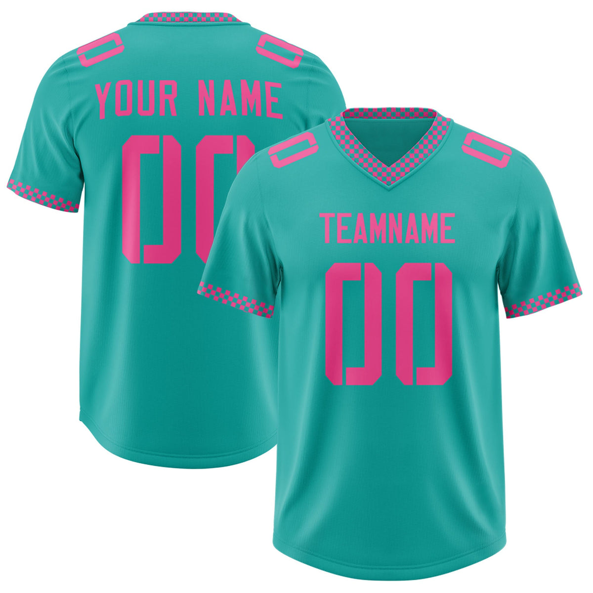 Custom Aqua Pink Personalized Neckline Square Classic Authentic American Football Jersey