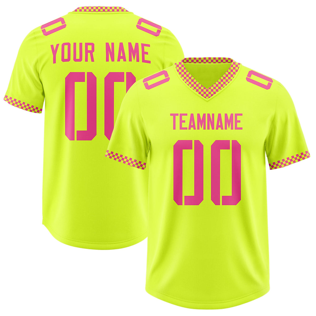 Custom Fluorescent Green Pink Personalized Neckline Square Classic Authentic American Football Jersey