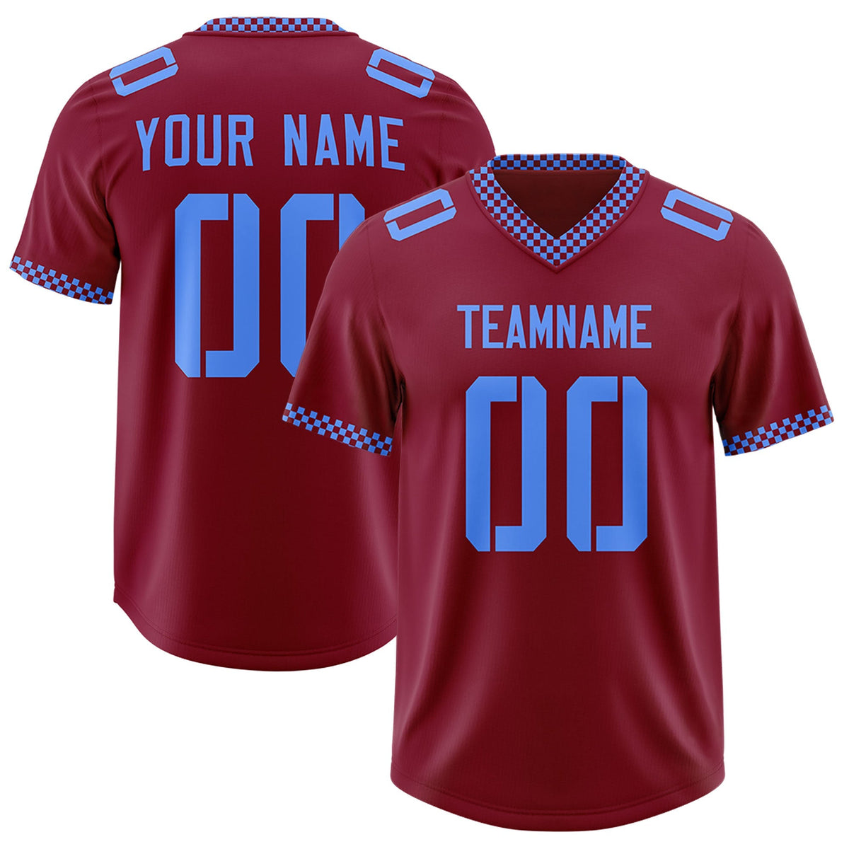 Custom Crimson Powder Blue Personalized Neckline Square Classic Authentic American Football Jersey
