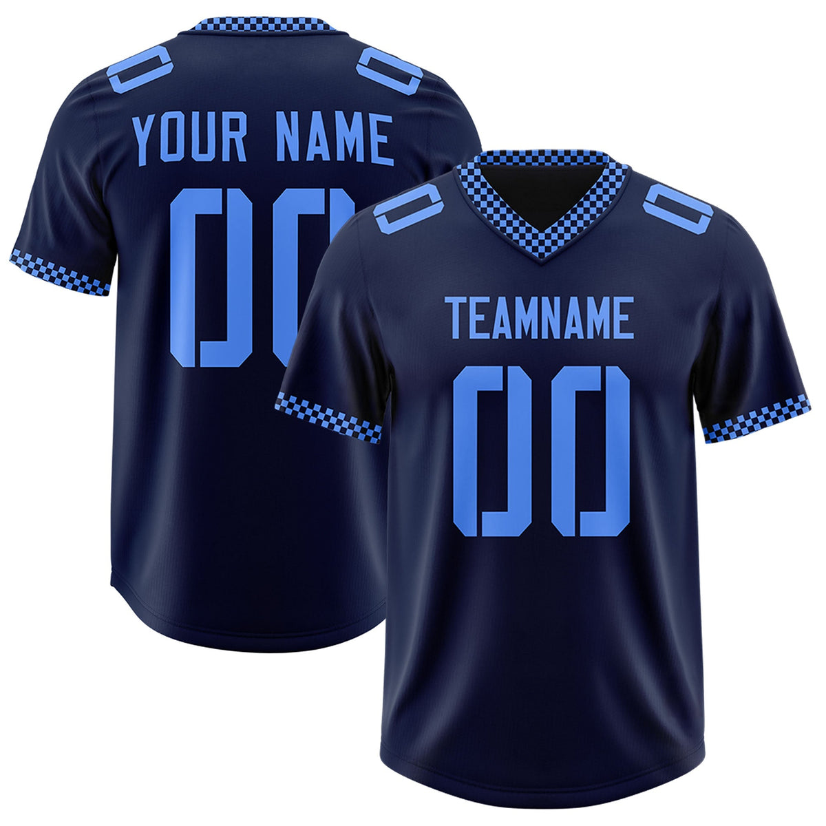 Custom Navy Powder Blue Personalized Neckline Square Classic Authentic American Football Jersey