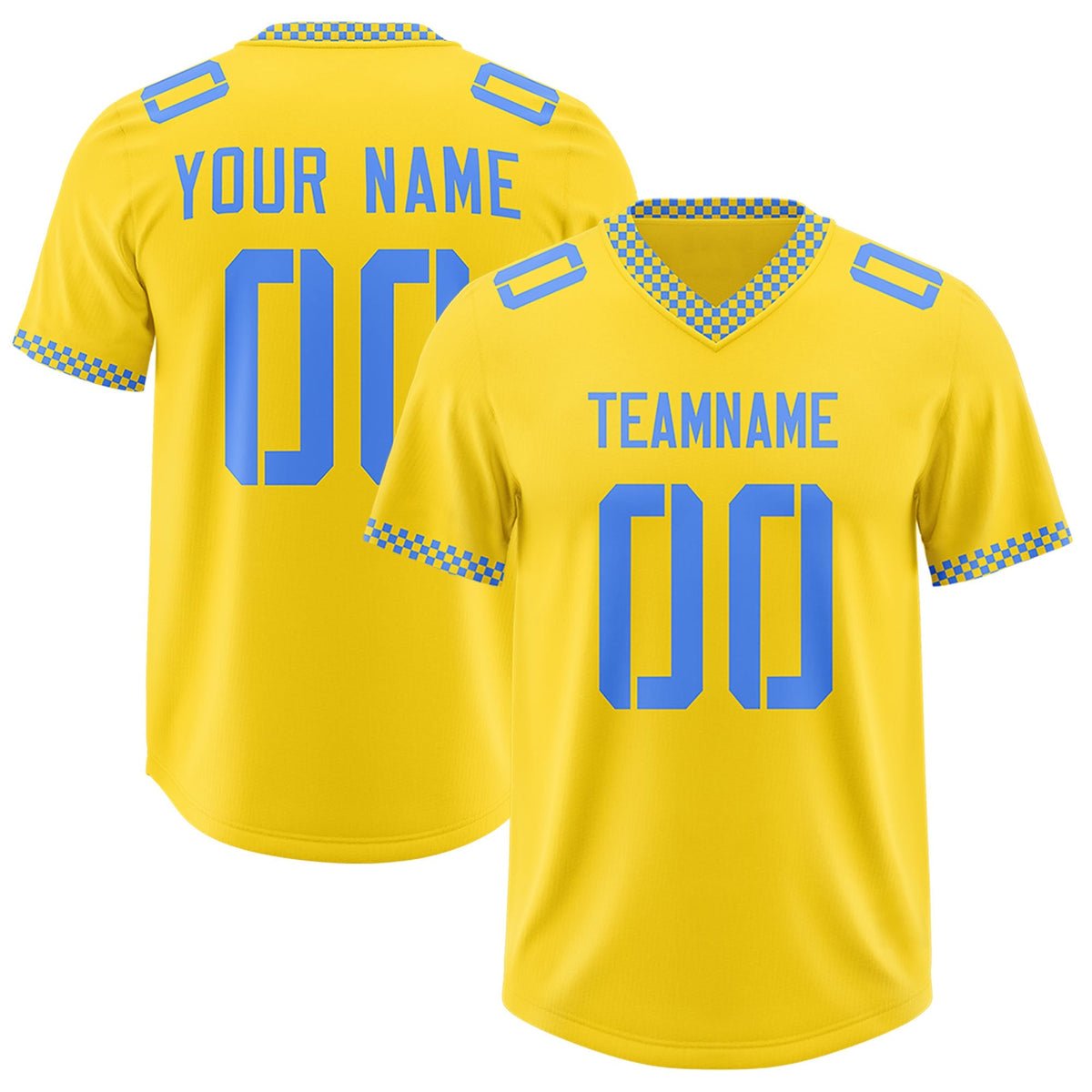 Custom Gold Powder Blue Personalized Neckline Square Classic Authentic American Football Jersey