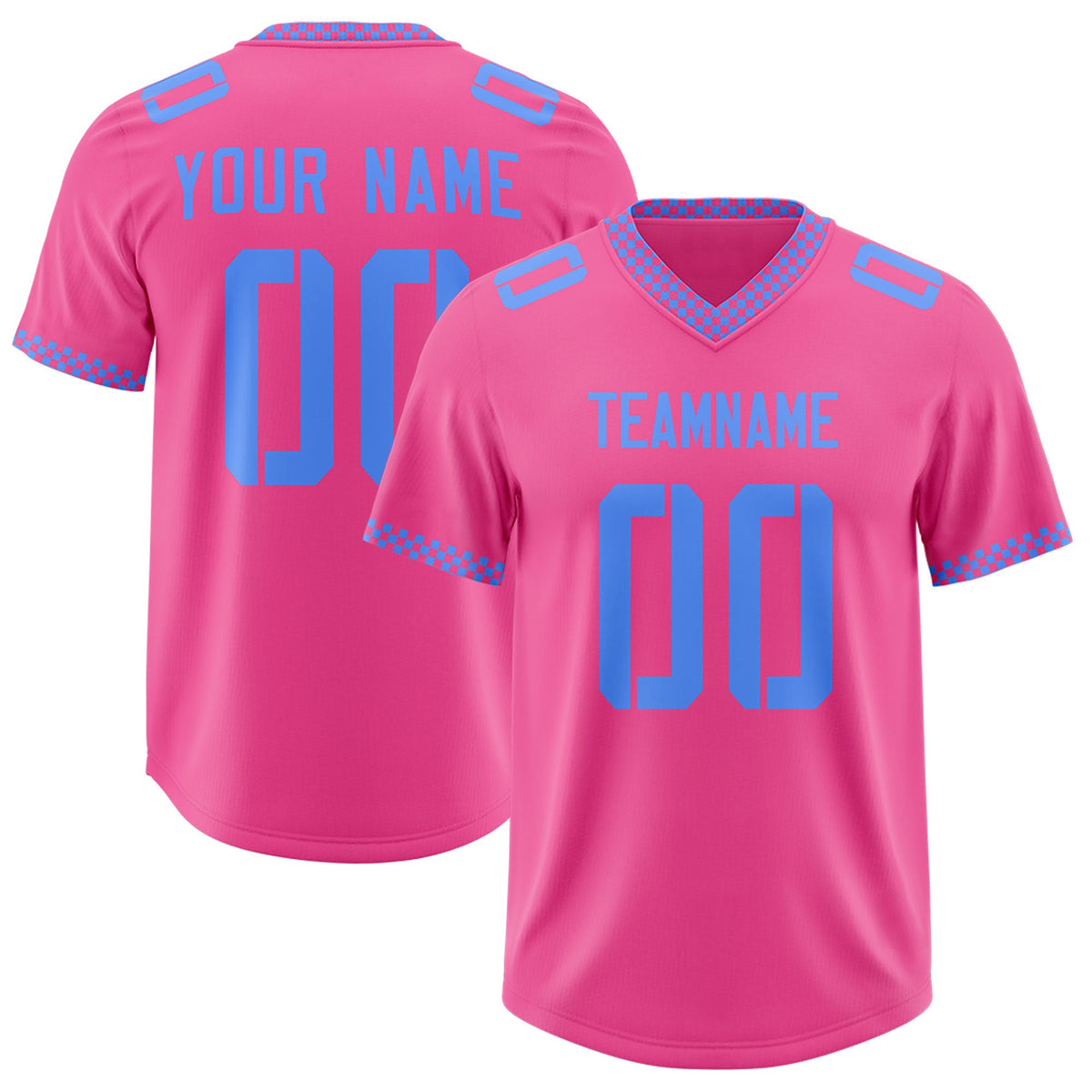 Custom Pink Powder Blue Personalized Neckline Square Classic Authentic American Football Jersey