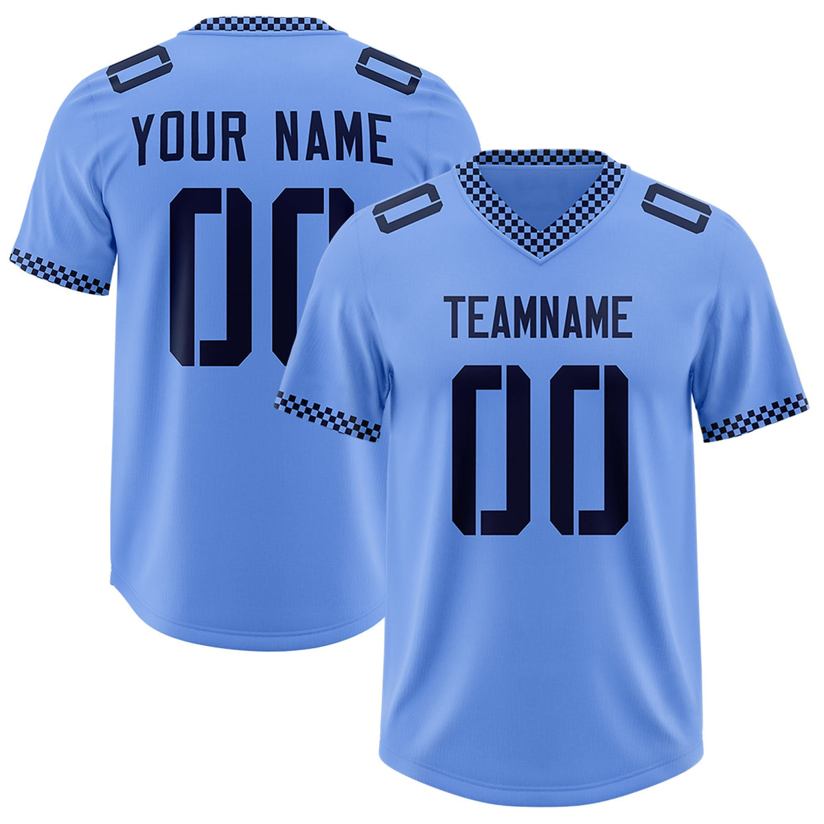 Custom Light Blue Navy Personalized Neckline Square Classic Authentic American Football Jersey