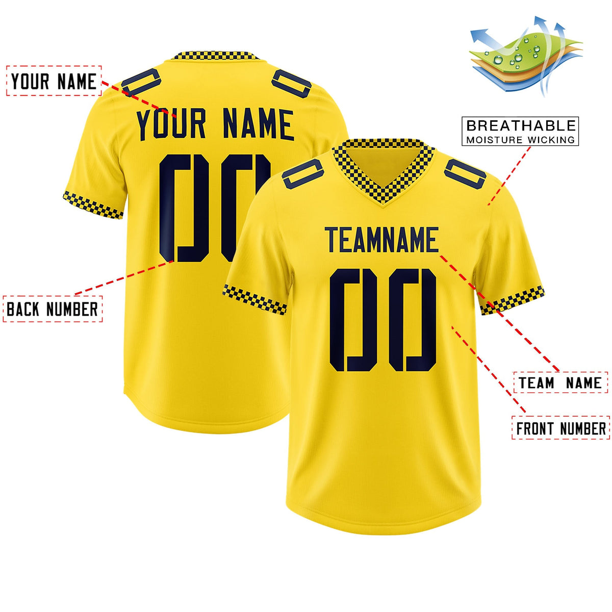 Custom Gold Navy Personalized Neckline Square Classic Authentic American Football Jersey