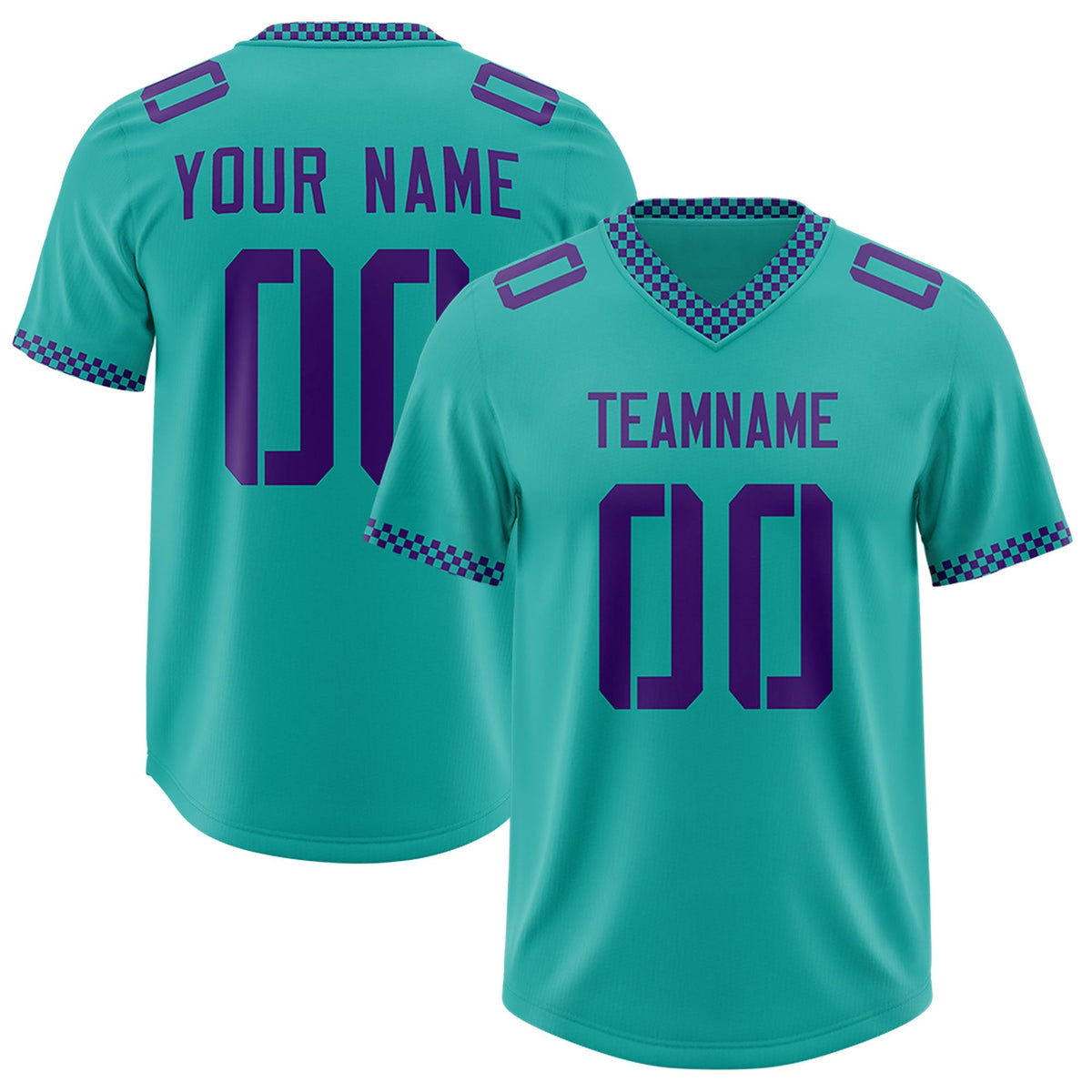 Custom Aqua Purple Personalized Neckline Square Classic Authentic American Football Jersey