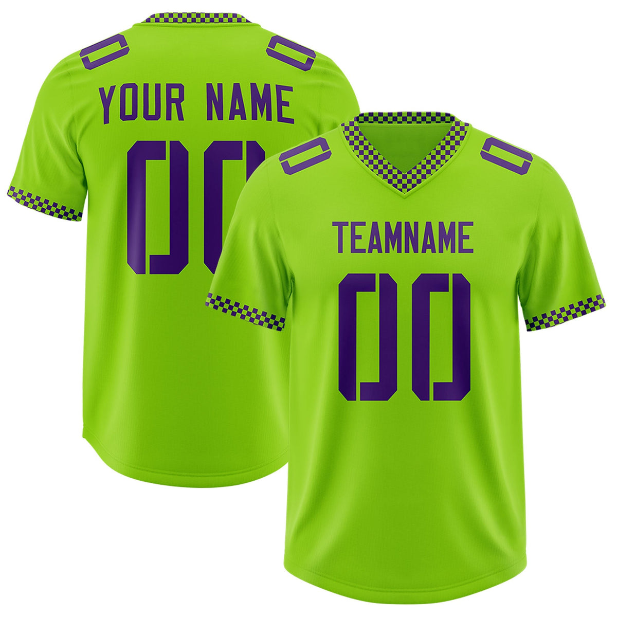 Custom Neon Green Purple Personalized Neckline Square Classic Authentic American Football Jersey