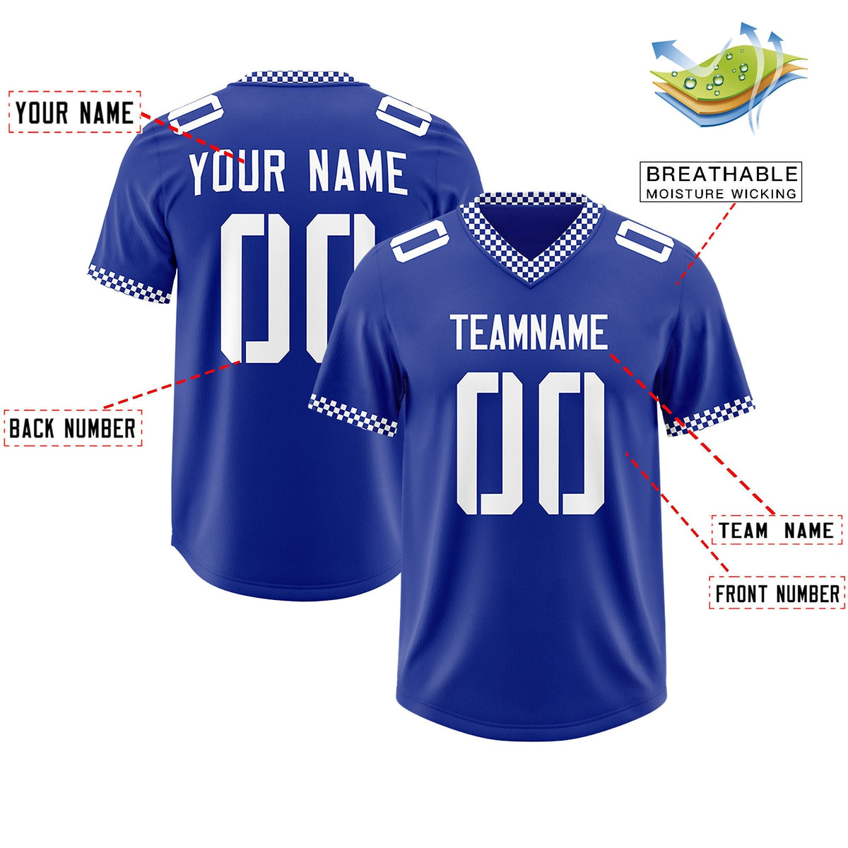 Custom Royal White Personalized Neckline Square Classic Authentic American Football Jersey