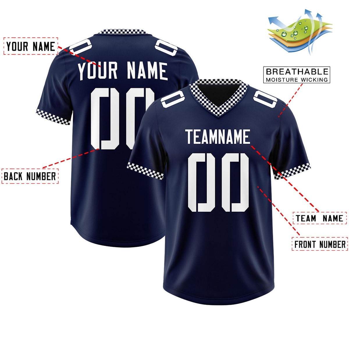 Custom Navy White Personalized Neckline Square Classic Authentic American Football Jersey