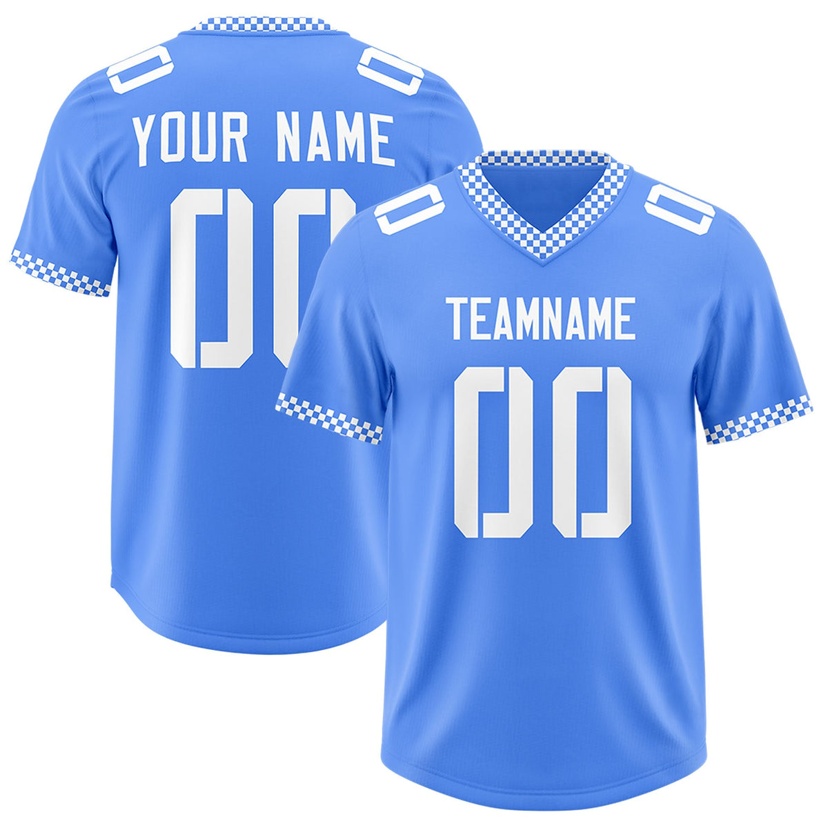 Custom Powder Blue White Personalized Neckline Square Classic Authentic American Football Jersey