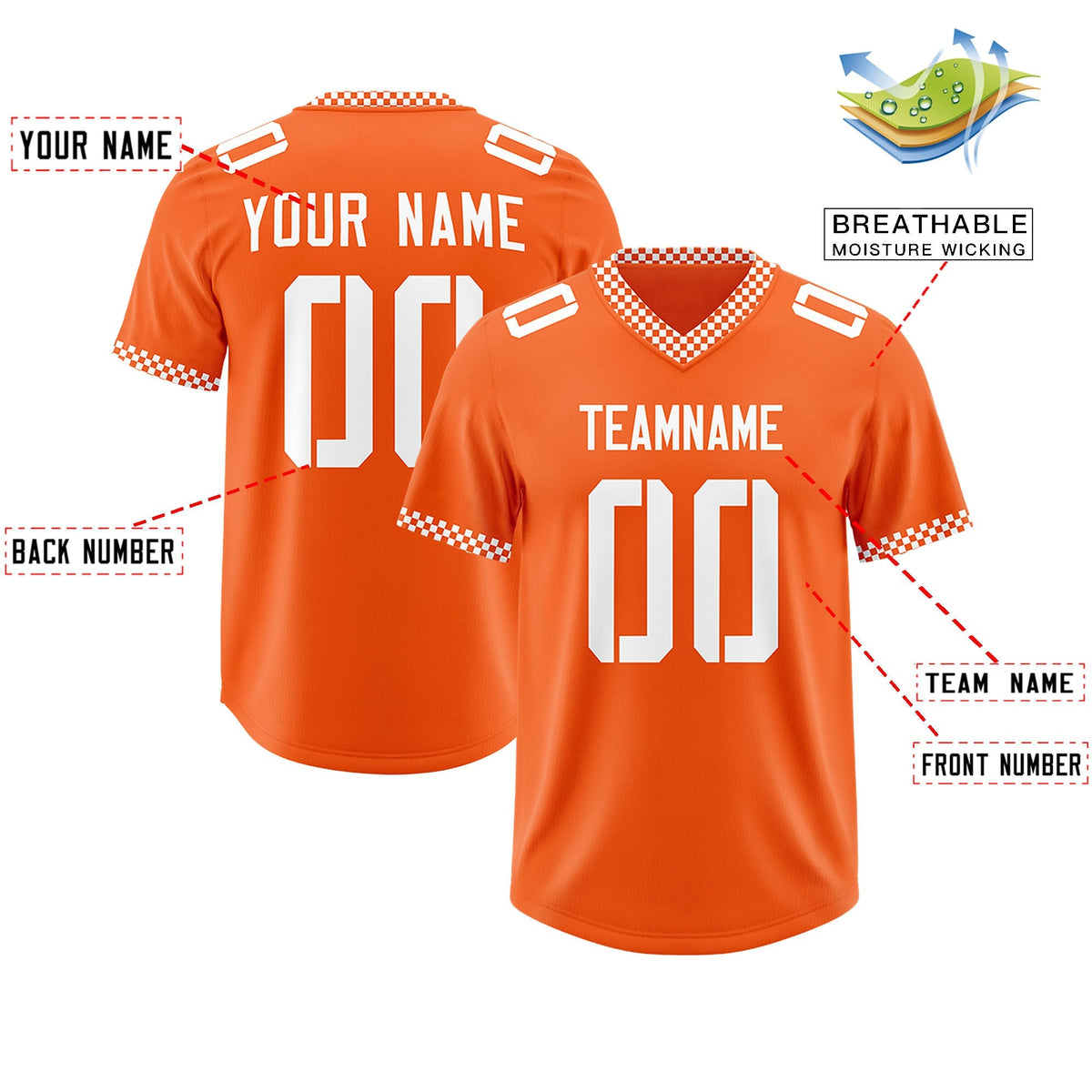 Custom Orange White Personalized Neckline Square Classic Authentic American Football Jersey