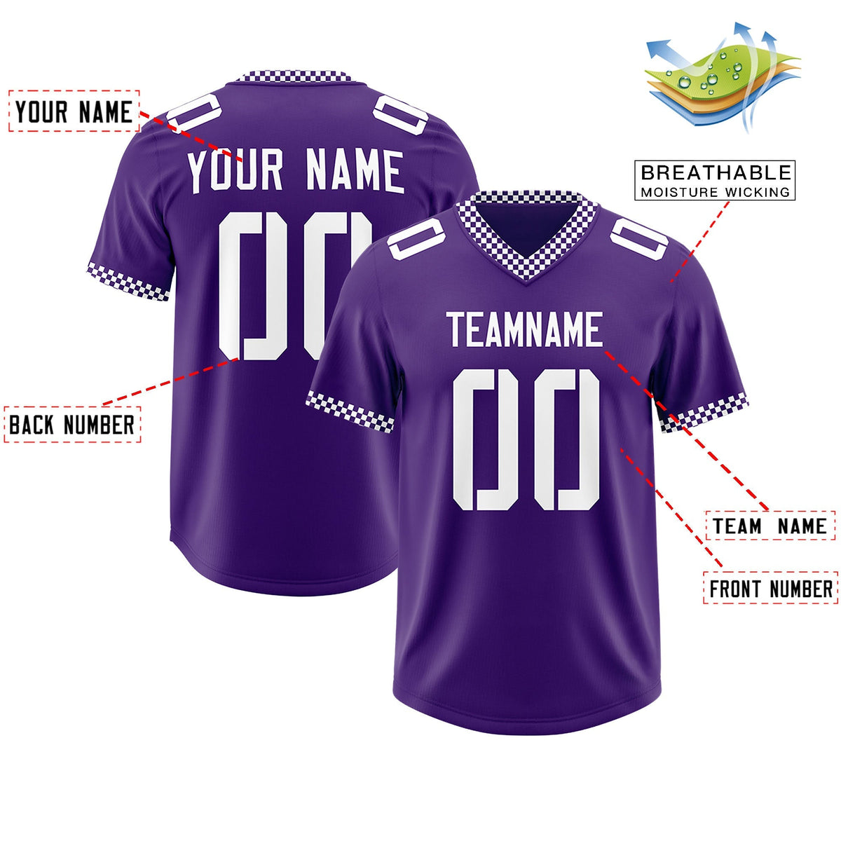 Custom Purple White Personalized Neckline Square Classic Authentic American Football Jersey