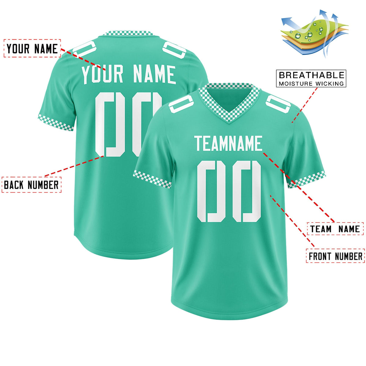 Custom Bright Green White Personalized Neckline Square Classic Authentic American Football Jersey