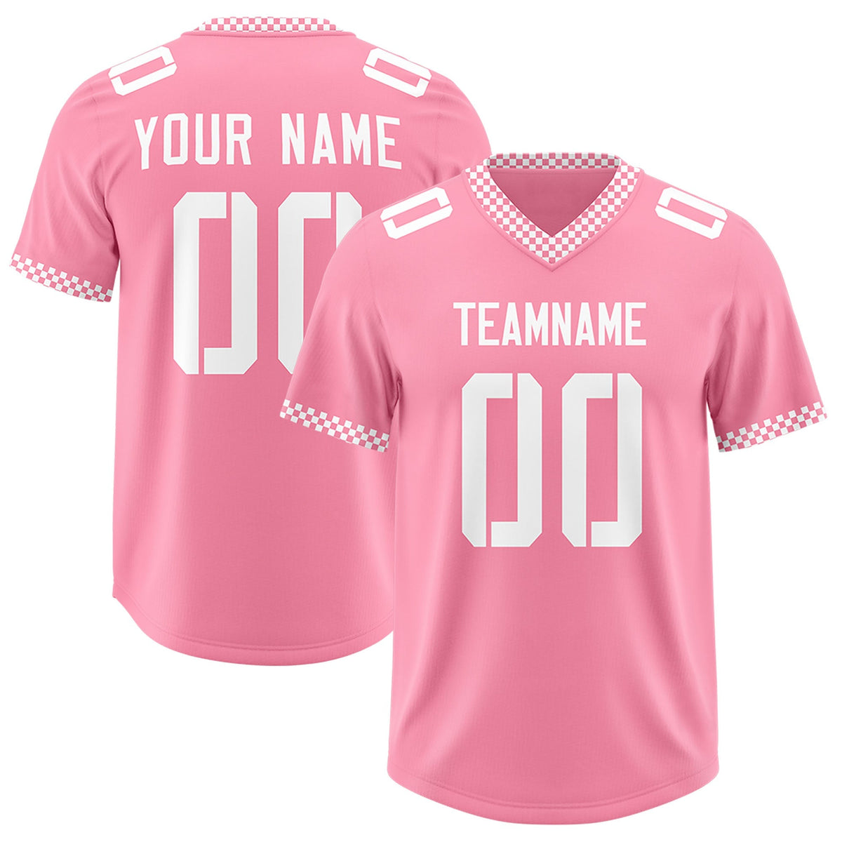 Custom Light Pink White Personalized Neckline Square Classic Authentic American Football Jersey