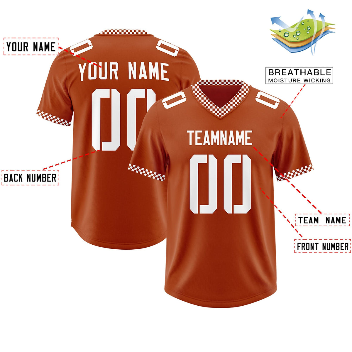 Custom Texas Orange White Personalized Neckline Square Classic Authentic American Football Jersey