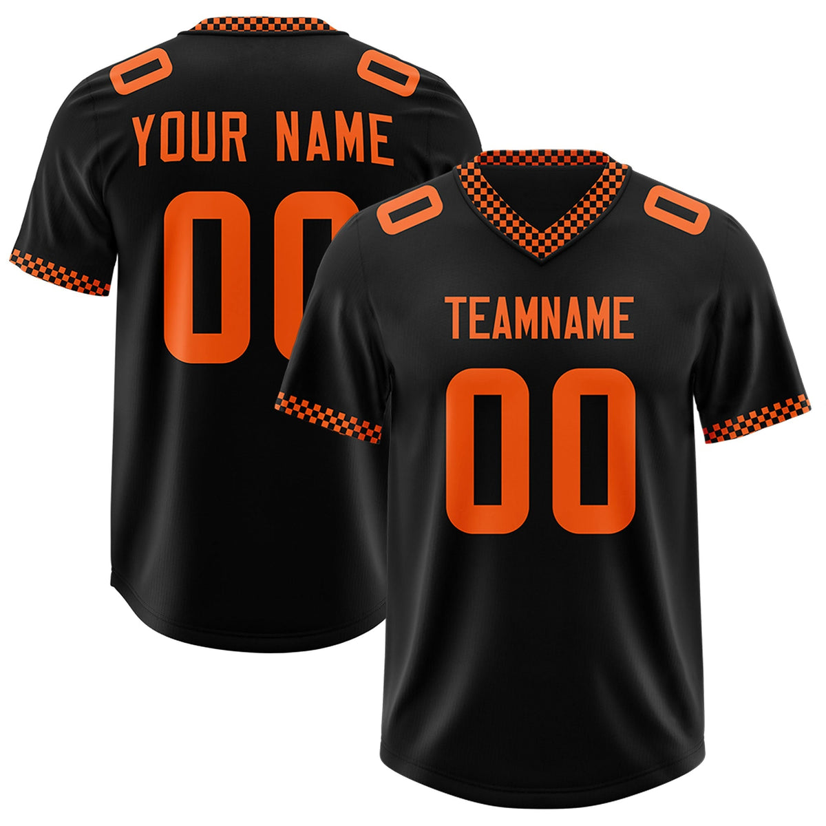 Custom Black Orange Personalized Neckline Square Classic Authentic American Football Jersey