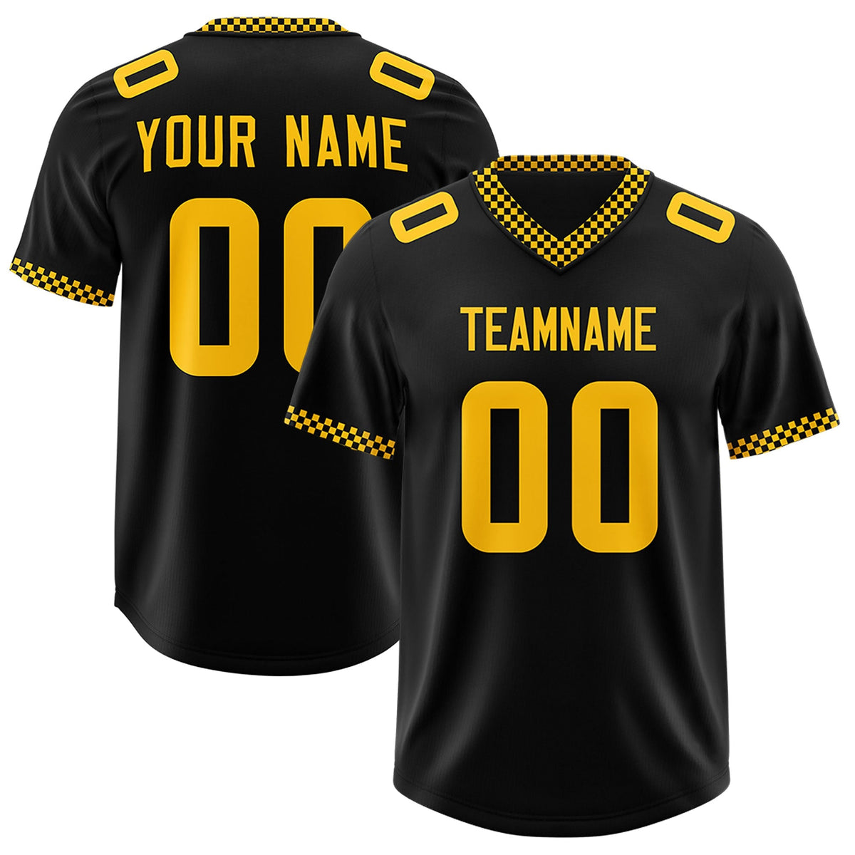Custom Black Yellow Personalized Neckline Square Classic Authentic American Football Jersey