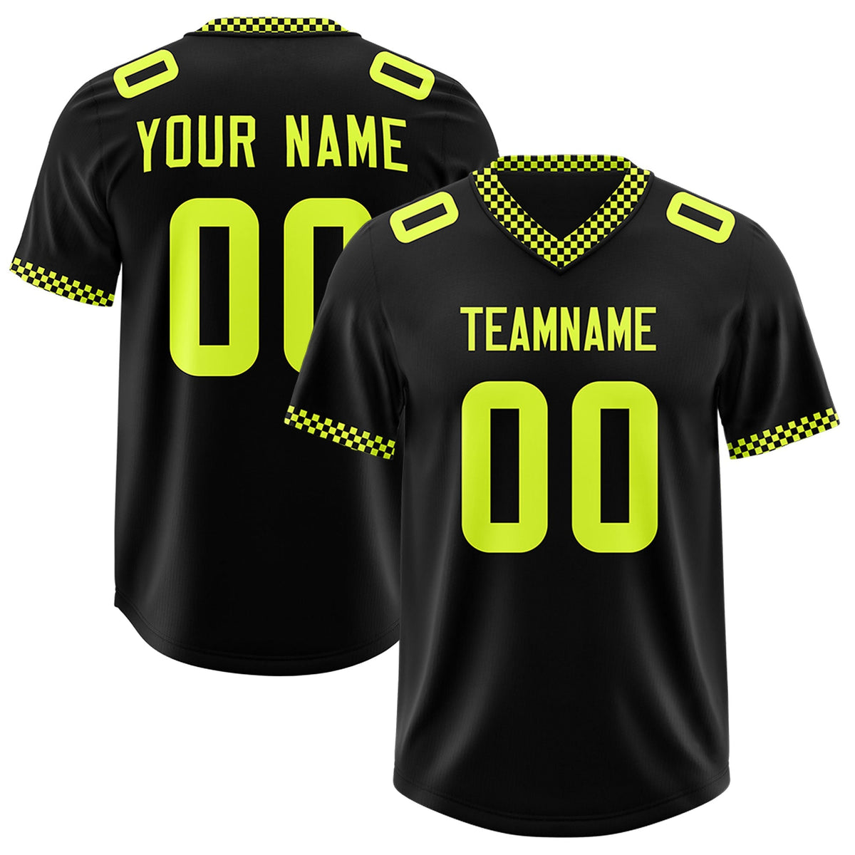 Custom Black Fluorescent Green Personalized Neckline Square Classic Authentic American Football Jersey