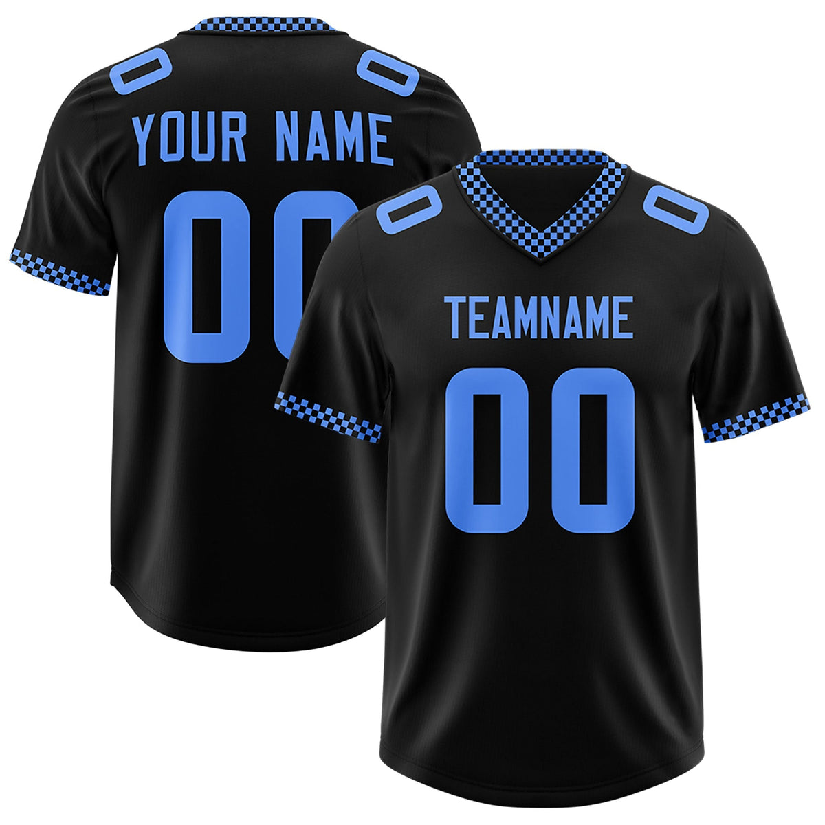 Custom Black Powder Blue Personalized Neckline Square Classic Authentic American Football Jersey