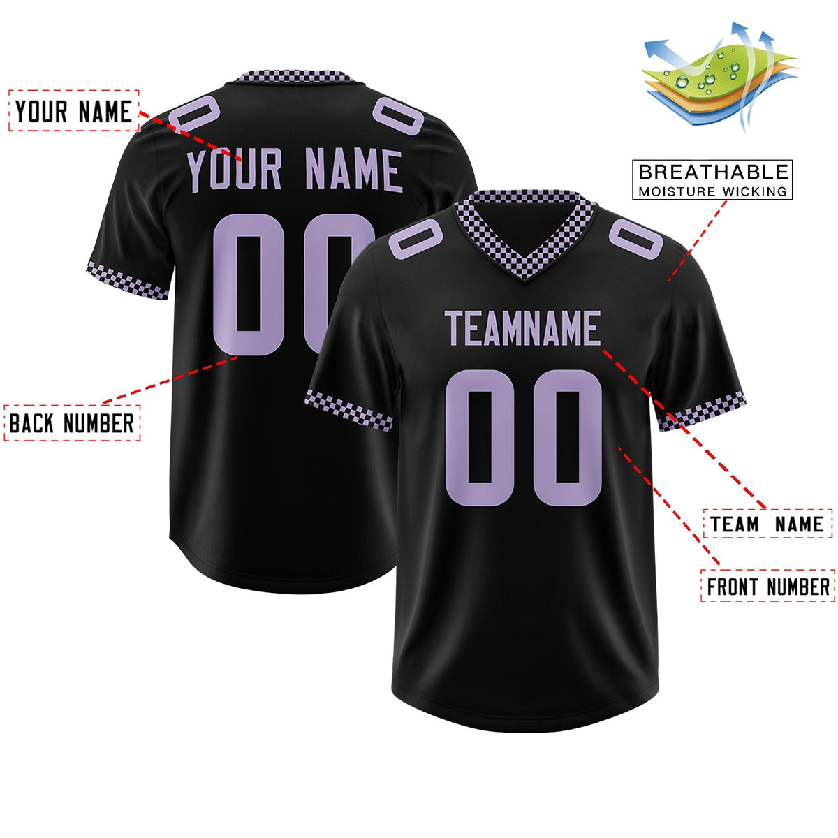 Custom Black Light Purple Personalized Neckline Square Classic Authentic American Football Jersey